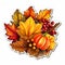 thanksgiving sticker with autumn leaves on white isolated background