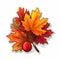 thanksgiving sticker with orange autumn leaves on white isolated background