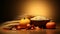 thanksgiving still life with corn pumpkins and wheat