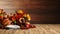 a thanksgiving table with a turkey and flowers