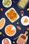 Thanksgiving traditional dinner background with roasted turkey, ham, pumpkin pie, cakes, cookies