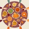Thanksgiving traditional dinner vector illustration. Thanksgiving Day food.