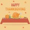 Thanksgiving traditional meals on the festive table. Holiday color illustration and vector.