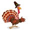 Thanksgiving turkey mascot waving. Vector character isolated on white background.