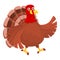 Thanksgiving turkey walking icon, cartoon style