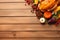 thanksgiving turkey on a wooden background,top view angle