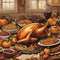 Thanksgiving week, turkey, baskets of food, pumpkins, harvest table, food, drinks, v6