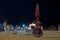 Thar desert, Rajasthan, India - October 15th 2019 : Female dancer dancing Bhavai, a folk dance, balancing six earthen pots on her