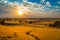 Thar desert sunset at Jaisalmer Rajasthan, India with moody vibrant sky