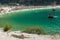 Thassos white marble (dolomite) quarry and Saliara Beach, the Aegean sea coastline, Greece