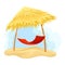 Thatch or Straw Roof with Hanging Hammock Vector Illustration