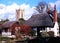 Thatched cottages and church, Welford on Avon.