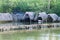 Thatched docks for fishing boats at Rio Miel river mouth near Baracoa, Cu