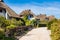 Thatched houses with blue sky in Ahrenshoop, Germany