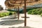 Thatched hut on a stretch of beach overlooking the Caribbean Sea