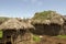 Thatched Maasai huts in village