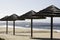 Thatched Roof Beach Palapas And Ocean View