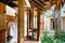 Thatched roof open air bathroom tropical resort style interior w