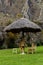Thatched Umbrella Wooden Table And Chairs Resort