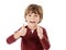 Thats the stuff. Studio shot of a cute little boy giving you thumbs up against a white background.