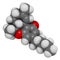 THC (delta-9-tetrahydrocannabinol, dronabinol) cannabis drug molecule. Atoms are represented as spheres with conventional color