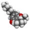 THC (delta-9-tetrahydrocannabinol, dronabinol) cannabis drug molecule. Atoms are represented as spheres with conventional color