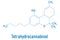 THC, delta-9-tetrahydrocannabinol, dronabinol, cannabis drug molecule. Skeletal formula.