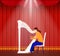 Theater music, harp performance, instrument theater event, culture classic sound, design, cartoon style vector