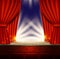 Theater, opera, cinema scene with red curtains vector realistic illustration