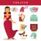 Theater or opera vector flat icons singer, ballet and stage