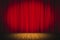 Theater red curtain on stage wooden floor entertainment background, Red curtain