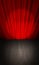 Theater red curtain and wooden stage from above view 3d illustration