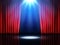 Theater show stage. Red curtains. Open Broadway scene. Cabaret backdrop with spotlights. Illuminated spot. Cinema