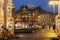 Theater Square in Moscow overlooking the Central Universal store on a winter Christmas evening,