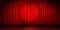 Theater stage with red curtain and round spotlight