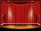 Theater stage with red curtain and spotlight