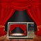 Theater stage with red curtains and spotlights. Theatrical scene