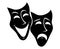 Theatre Masks. Drama and comedy. Illustration for the theater. Tragedy and comedy mask. Black white illustration. Tattoo