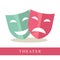 Theatre pink and blue masks icons isolated on white background