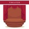 Theatre stage with red curtains and stairs emblem isolated