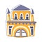 Theatre Yellow Classy Building With Towers, Cute Fairy Tale City Landscape Element Outlined Cartoon Illustration