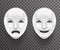 Theatrical Mask Sadness and Joy White Actor Play Face Antique Realistic 3d Transperent Icon Template Background Mock Up