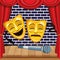 Theatrical masks microphone in wooden floor stage stand up comedy show