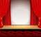 Theatrical scene with white a stand and red curtain