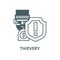 Theft,thievery, steal insurance  vector line icon, linear concept, outline sign, symbol