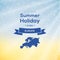 Thematic background - summer holiday template. Typographic emblem with stylized continent image.