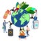 Theme of ecology, people take away all the resources of planet Earth. In minimalist style. Cartoon flat Vector