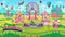 Theme Park scene with electric cars, ferris wheel, carrousel, trampoline. Amusement park. Vector illustration for children.