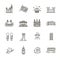 Themed icons of London, linear symbols collection. England showplace, isolated vector illustration