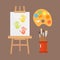 Themed kids creativity creation symbols poster in flat style with artistic objects for children art school fest unusual